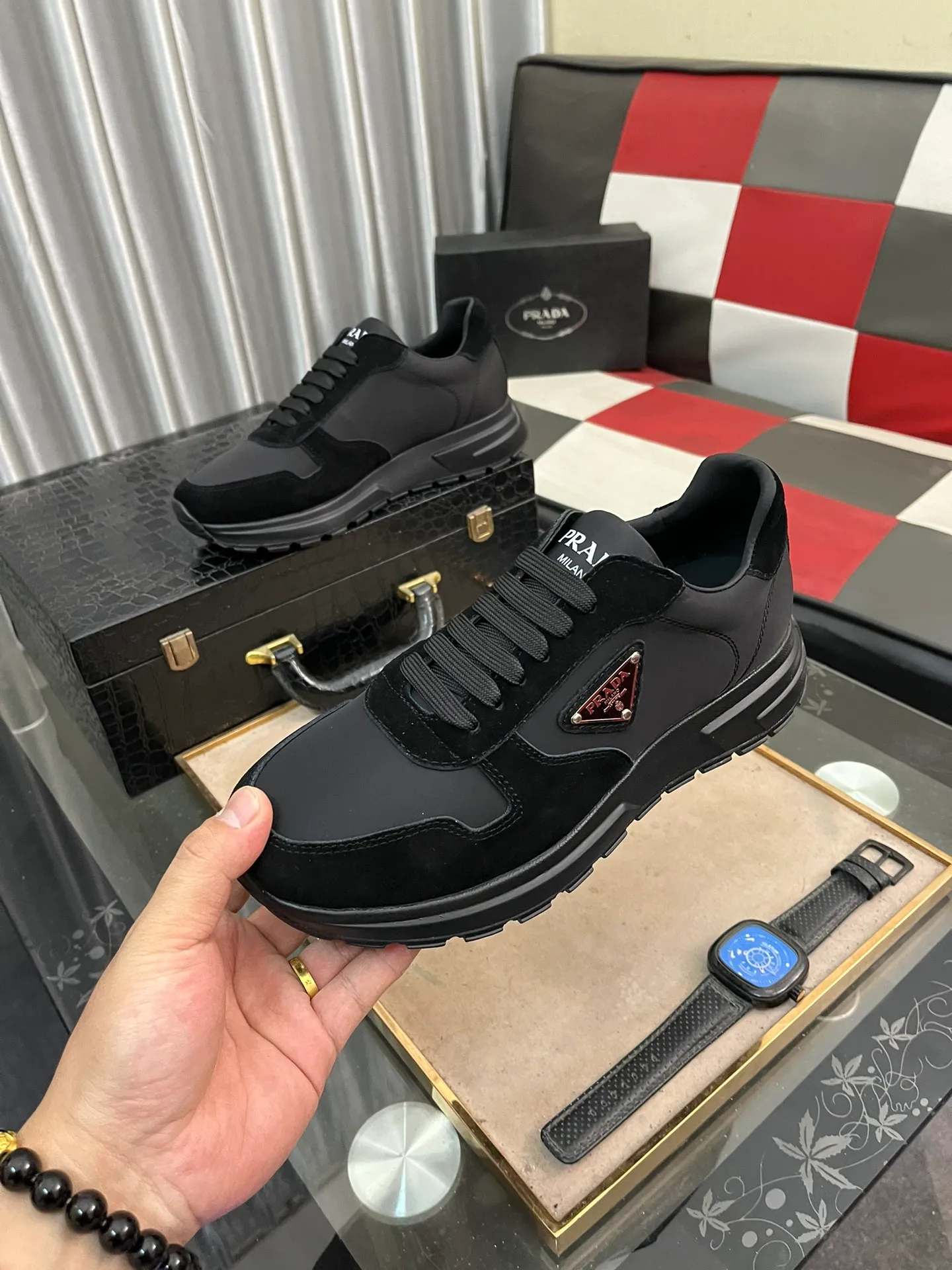 Men's shoes 💰540⌚️⌚️【PRADA】Prada - High-end quality casual sports shoes - Upper: calfskin shoe body with branded metal fasteners, - Inner lining: breathable leather lining - Outsole: ultra-light TPU foam·rubber; molded outsole -Super high quality control·Fine workmanship: highlighted (high-end·luxury·grade) -Size: 38-444️⃣Colors available
